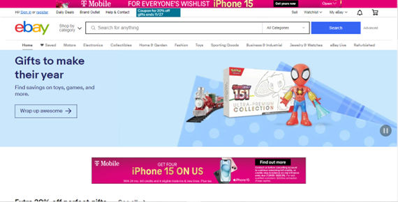Screenshot of eBay.com homepage.